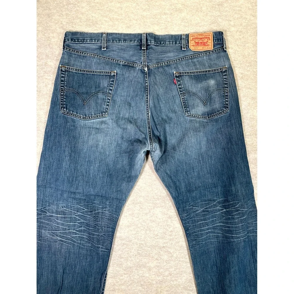 Levis 501 Original Fit Jeans Mens 44x30 Blue Whiskered Denim Cotton Straight Leg